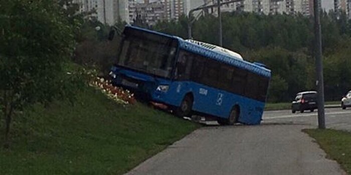 Мосгортранс выясняет причины выезда автобуса на газон в Митине