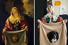Художница со своей собакой воссоздают известные картины