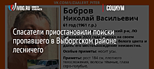 Спасатели приостановили поиски пропавшего в Выборгском районе лесничего