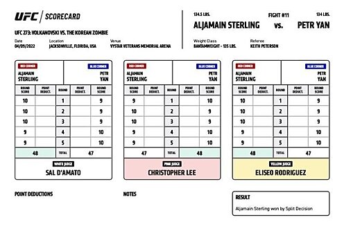 В UFC спросят судей, по каким критериям они оценивали первый раунд боя Ян — Стерлинг, заявил российский арбитр
