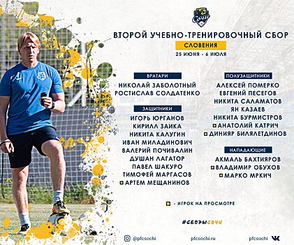 Билялетдинов и Катрич отправились с «Сочи» на сбор в Словению