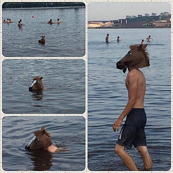 Человек с головой лошади искупался в пермской реке