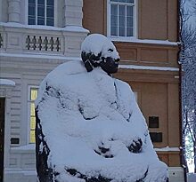 Занесенный снегом памятник Радищеву саратовцы сравнили с супергероем