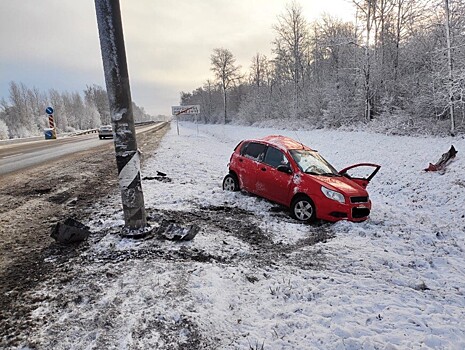 На трассе М-10 женщина-водитель протаранила столб
