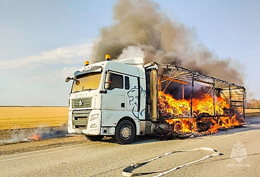 На трассе в Омской области сгорела фура