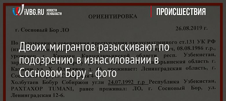 Двоих мигрантов разыскивают по подозрению в изнасиловании в Сосновом Бору - фото