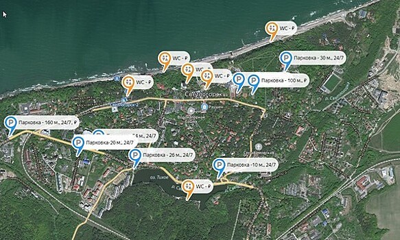 Опубликована карта с общественными туалетами и парковками в приморских городах Калининградской области
