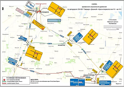 Власти Крыма объяснили, как объехать перекрытую дорогу в районе Джанкоя