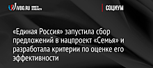 «Единая Россия» запустила сбор предложений в нацпроект «Семья» и разработала критерии по оценке его эффективности