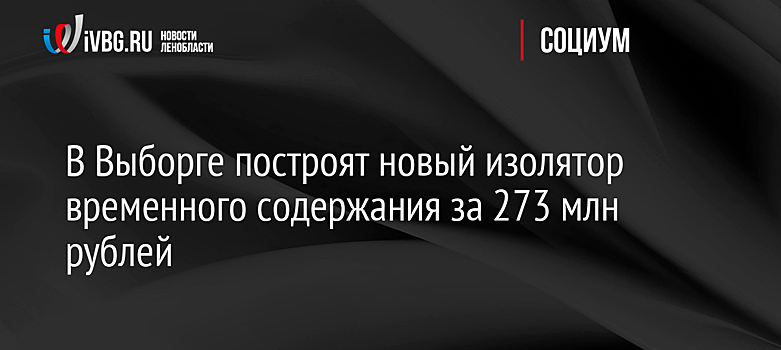 В Выборге построят новый изолятор временного содержания за 273 млн рублей