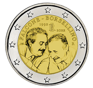 Дизайн 2 евро с судьями Джованни Фальконе и Паоло Борселлино