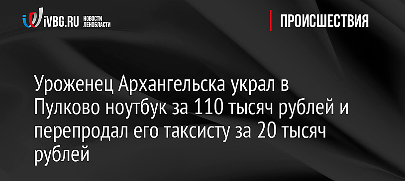 Уроженец Архангельска украл в Пулково ноутбук за 110 тысяч рублей и перепродал его таксисту за 20 тысяч рублей