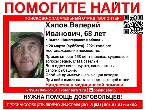 68-летний Валерий Хилов пропал в Нижегородской области