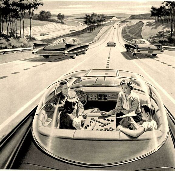 Самоуправляемые автомобили будущего, изображение 1960 года.