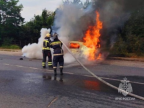 В Курском районе полностью сгорел автомобиль «Рено Логан»