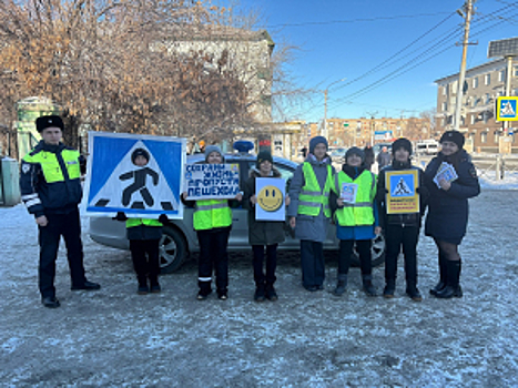В Оренбургской области полицейские с учащимися провели информационно-пропагандистскую акцию «Сохрани жизнь - пропусти пешехода!»