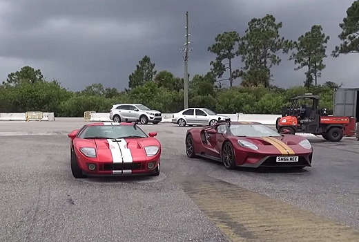 Видео: Ford GT двух поколений сразились в дрэге