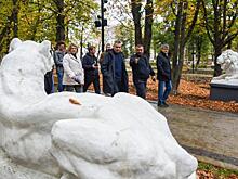 В курском Парке Пионеров пытались выкопать цветы и запачкали обувью скульптуры