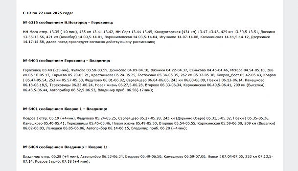 Расписание нескольких электричек изменится в Нижегородской области в мае