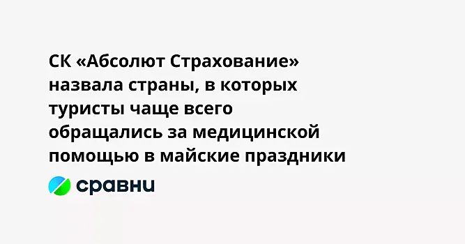 СК «Абсолют Страхование» назвала страны, в которых туристы чаще всего обращались за медицинской помощью в майские праздники