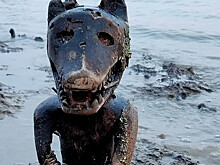 В грязи на берегу Темзы нашли древнюю статую собаки с торчащими из туловища гвоздями