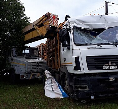 Груженый лесовоз протаранил автокран в Петрозаводске