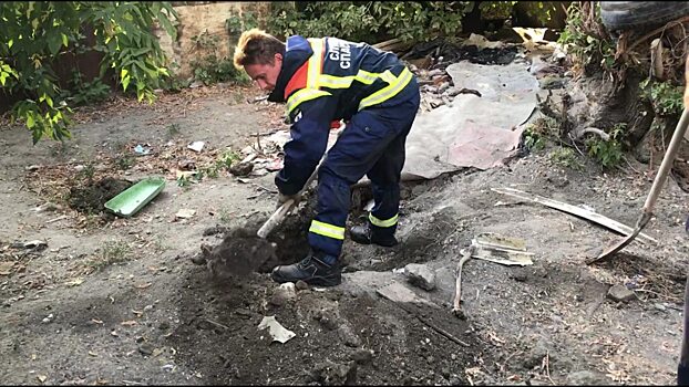 В Саратове спасатели откопали застрявшего под землей пса
