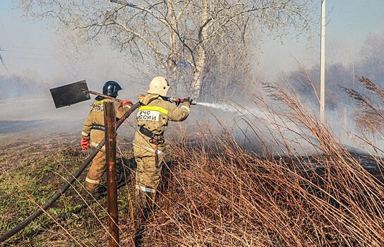 В пригороде Кургана пожарные остановили огонь, двигающийся на посёлок
