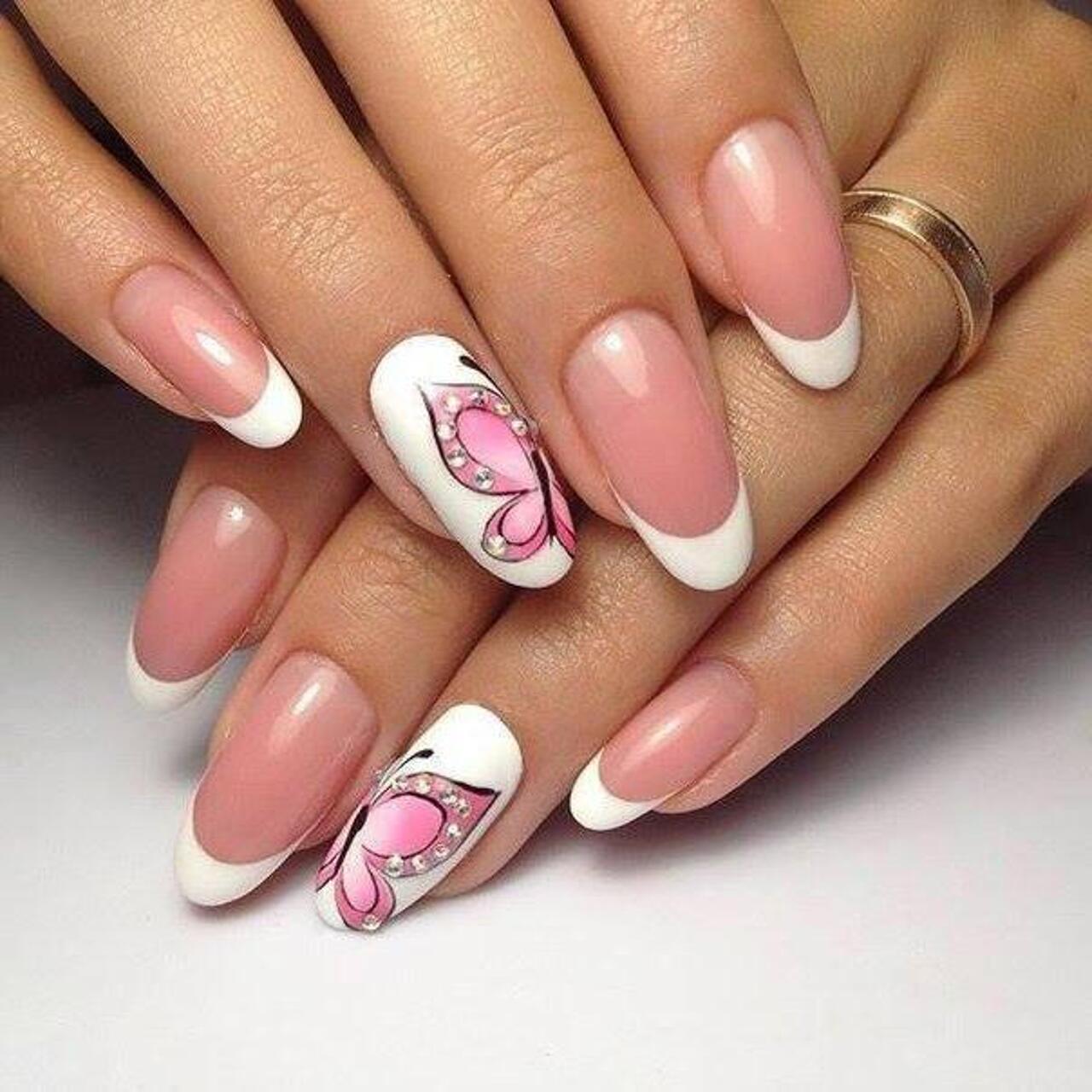 Accurate nails, flower nail art, French manicure ideas, Ideas of gentle nails, N