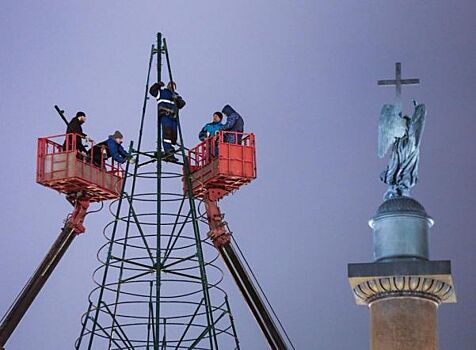 На Дворцовой площади устанавливают главную новогоднюю елку