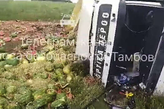 Грузовик с 20 тоннами арбузов перевернулся на трассе в Тамбовской области