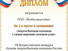 Лучшей энергосбытовой компанией России стал «Кузбассэнергосбыт»