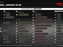 Комплекты шин, выбранные командами для первых тестов