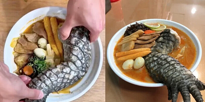 Лапшой с крокодильей лапой и толстой лягушкой начали угощать в ресторане Тайваня