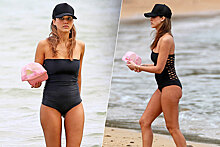 35-летняя Джессика Альба в черном купальнике на гавайском пляже