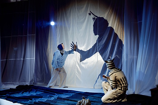 В спектакле "Кит плывет на север" голосовой помощник Алиса рассказывает об острове Беринга