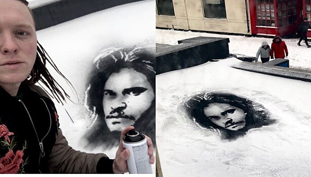 Английский художник не расстроился из-за циклона и стал рисовать картины на снегу