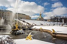 Фонтаны Петергофа впервые за много лет работают в снегу