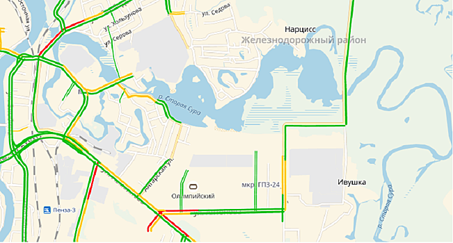 Утром пензенские автомобилисты стоят в пробках на въезде в город