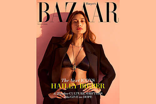 Хейли Бибер снялась в шелковом топе для обложки Harper's Bazaar