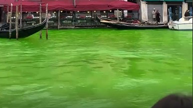 Экоактивисты с Тунберг окрасили воды Гранд-канала в Венеции в кислотно-зеленый цвет