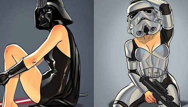 Русский художник изменил пол героев «Звездных войн» и нарисовал их в стиле пин-ап