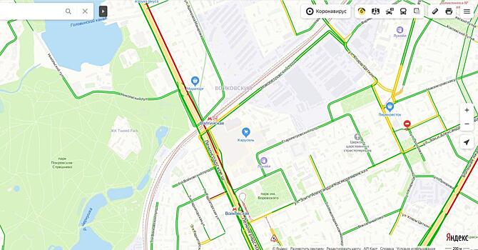 На Ленинградском проспекте вечером 5 июня пробки составляют шесть баллов
