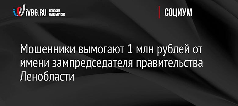 Мошенники вымогают 1 млн рублей от имени зампредседателя правительства Ленобласти