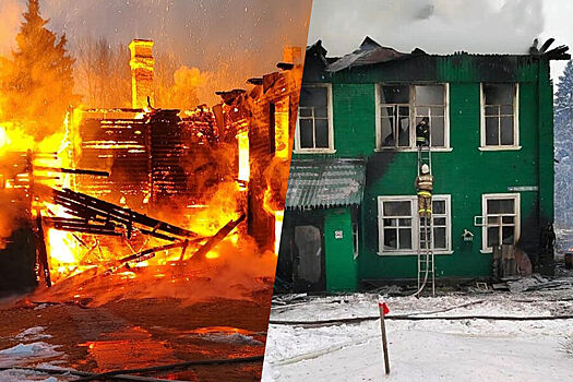 В российском регионе второй день не могут потушить деревянную школу