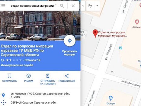 На «Google-картах» появился отдел саратовской полиции «по вопросам миграции муравьев»