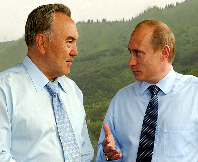 Владимир Путин и Нурсултан Назарбаев на горном курорте Чимбулак, 2004 год