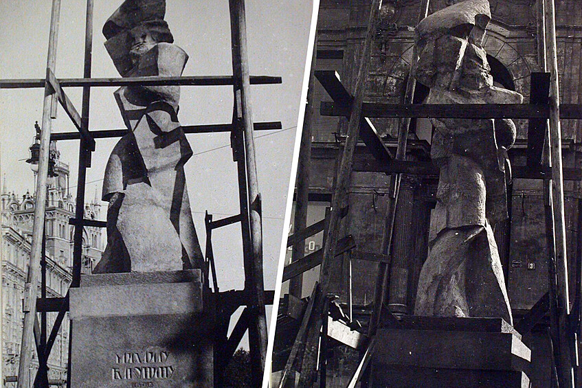 Памятник М.А. Бакунину, скульптор Б.Д. Королев.  Самый кубофутуристический памятник советской монументальной пропаганды – статую известного анархиста Бакунина – создал молодой скульптор Борис Королев, рьяный авангардист.  По задумке кубы и формы должны были выразить мятежный дух революционера.  Открыт памятник официально так и не был – он стоял, закрытый досками. Говорят, в холодную зиму 1918 года москвичи просто растащили их на дрова. Сведения о кубическом Бакунине разнятся. То ли он стоял у Мясницких ворот, где сейчас Грибоедов, то ли на Тургеневской площади, неподалеку от современного памятника Шухову. «Всех превзошел скульптор К. В течение долгого времени люди и лошади, ходившие и ездившие по Мясницкой, пугливо косились на какую-то взбесившуюся фигуру, закрытую из предосторожности досками. Это был Бакунин в трактовке уважаемого художника», – писал Луначарский. Сделан Бакунин был из железобетона. Но из-за возмущения рабочих масс памятник было решено убрать примерно через месяц после установки. Сохранились его немногочисленные макеты. На самом деле этот памятник был не так уж и плох – просто не увязывался с эстетическими представлениями большевиков, к авангардизму относившихся крайне скептически.  К сожалению, не сохранилось фото московского памятника немецкому литератору Генриху Гейне. Характерное описание оставил русский поэт Вениамин Ходасевич:  «Какой-то чахоточный господин с бородкой сидел в кресле, а у ног, ластясь, примостилась полуголая баба с распущенными космами — не то Лорелея, не то Муза. Памятник сделан был из какой-то белой дряни и внутри пуст.  Зимой 1921 года я проходил мимо него. У Гейне нос был совсем черный, а у Лорелеи отбили зад, на месте которого образовалась дыра, наполненная грязной бумагой, жестянками и всяким мусором. Детей не было, не было даже ворон на голых деревьях».