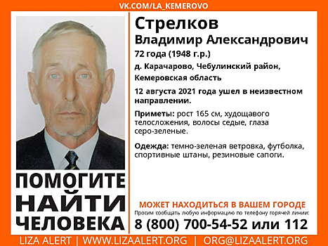 Пенсионер в темно-зеленой ветровке пропал в Кузбассе