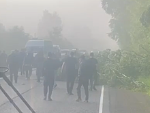 Упавшее дерево перекрыло движение транспорта рядом с Кемеровом